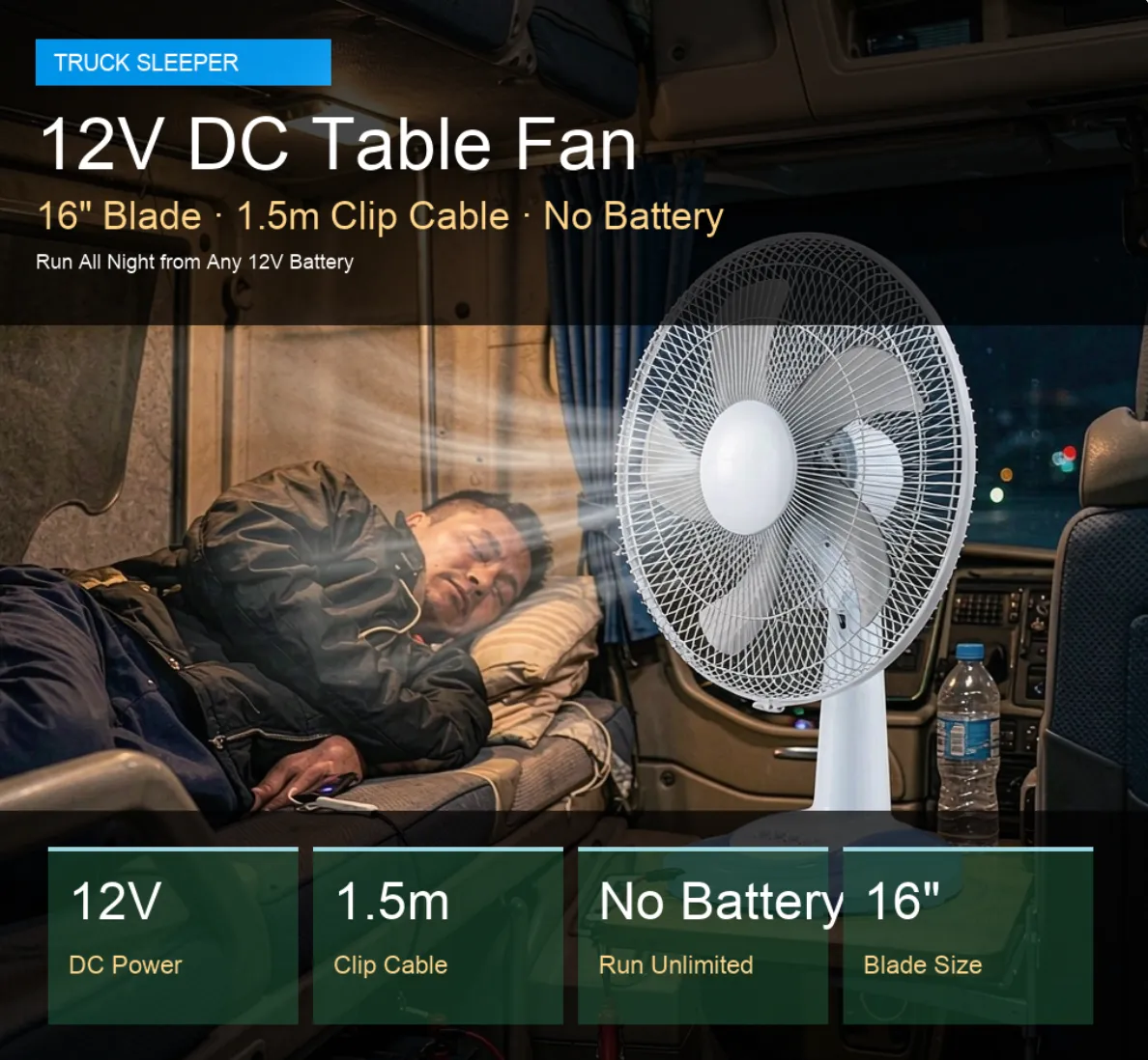 12-Inch Rechargeable Table Fan with LED Light, AC/DC Operation scene preview