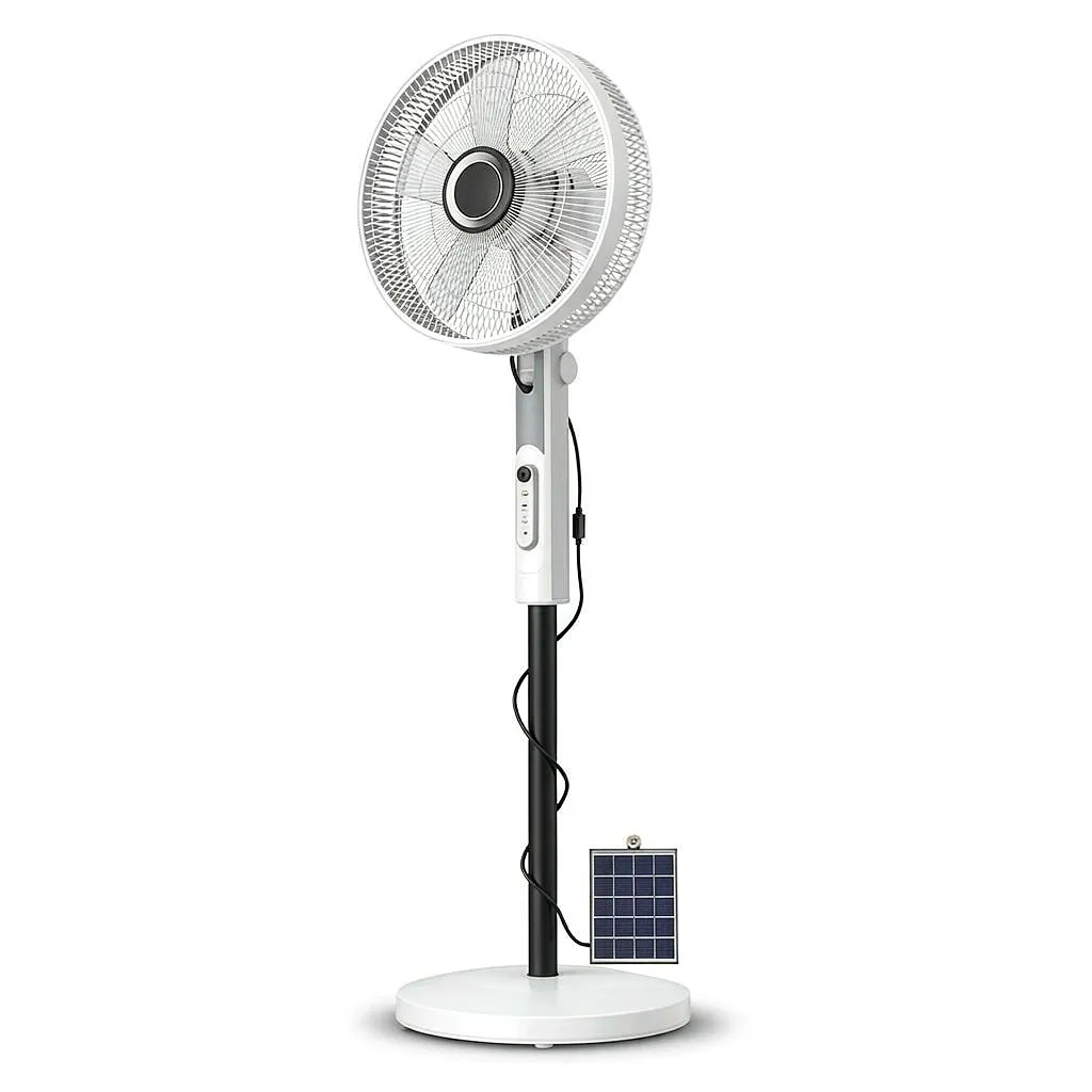 Solar rechargeable floor fan with remote control